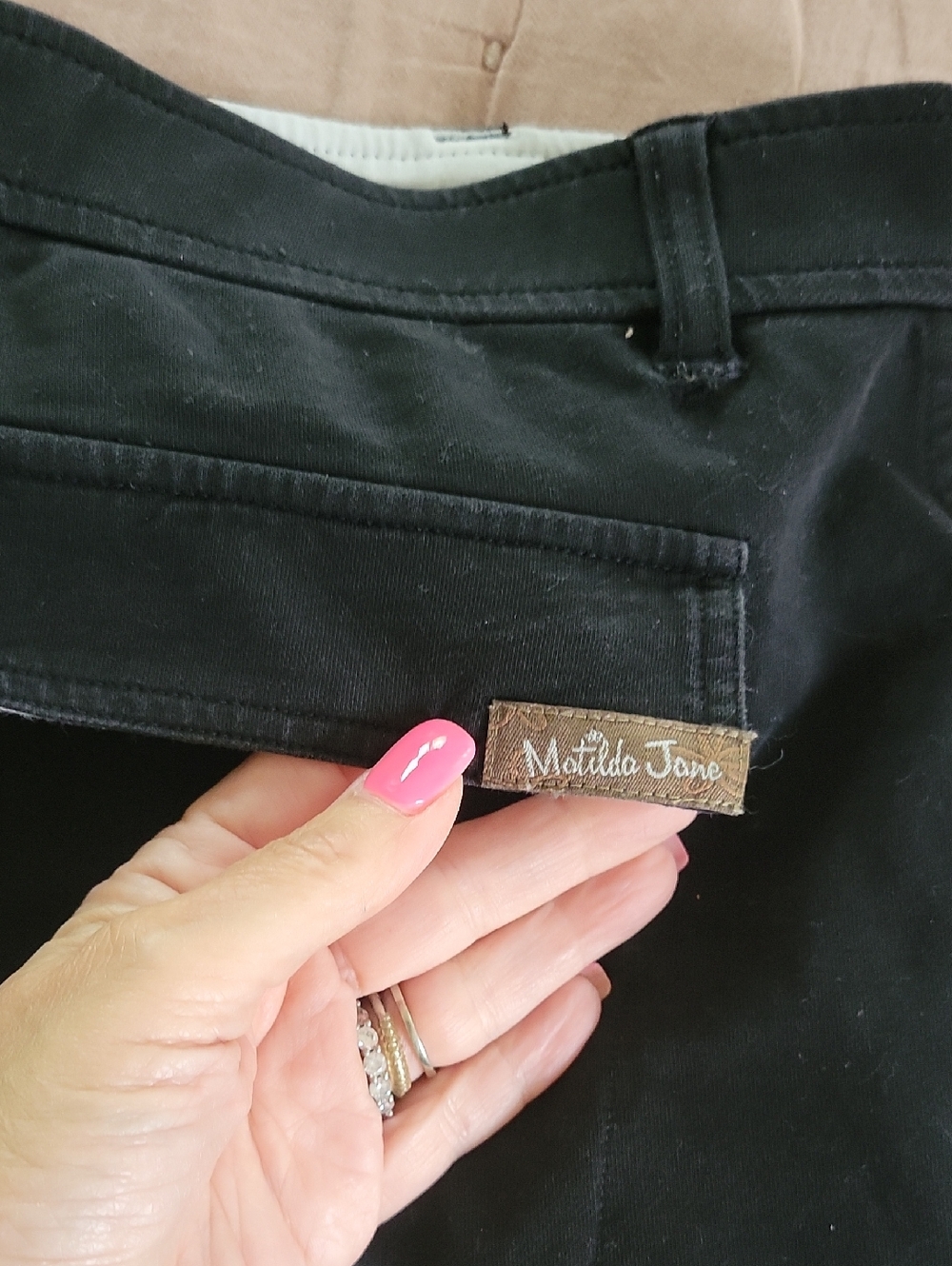 MATILDA JANE Black Cotton Stretch Cargo Pants with Floral Embroidery - Picture 7 of 9